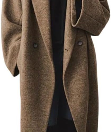 Women's Winter Double Breasted Long Sleeve Notch Lapel Wool Trench Coat