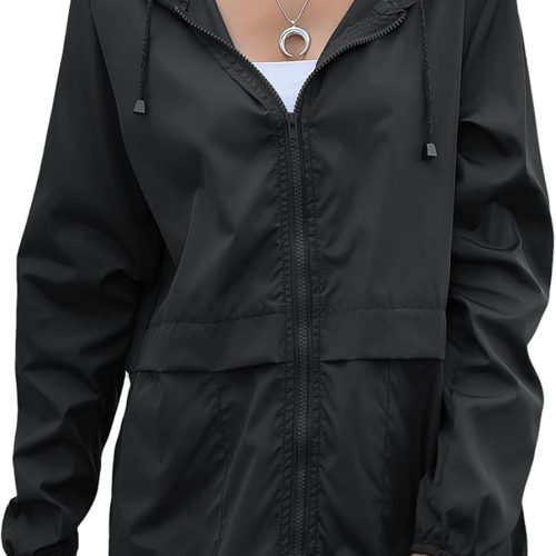 Women's Waterproof Lightweight Rain Jacket Hooded Windbreaker with Pockets