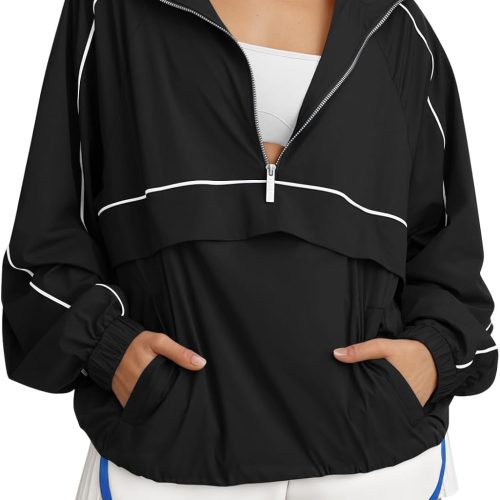 Women's Quarter Zip Pullover UPF 50+ Lightweight Windbreaker Jacket for Running Hiking