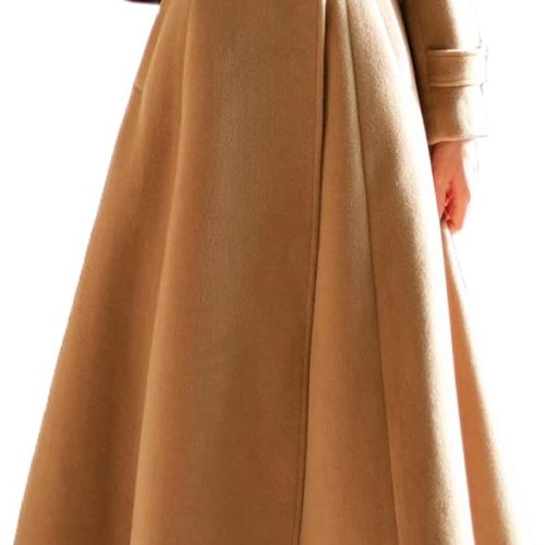 Women's Fall Winter Double Breasted Long Wool Peacoat Jacket