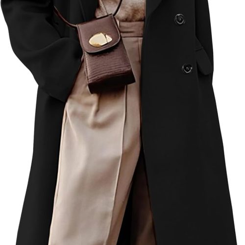 Women's Fall Winter Double Breasted Long Wool Trench Coat