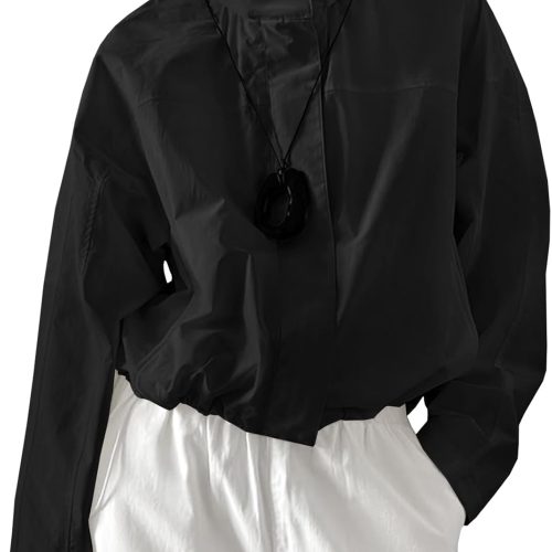 Women's Casual Lightweight Hooded Windbreaker Jacket with Stand Collar
