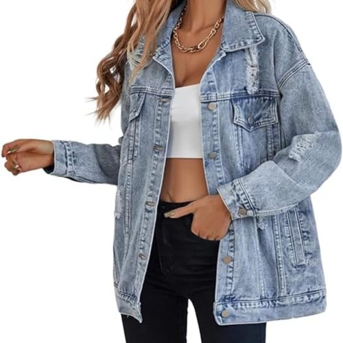 Women's Long Oversized Ripped Distressed Denim Coat