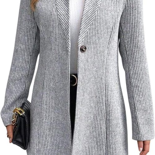 Women's Long Sleeve Casual 1-Button Winter Coat Mid-Long Stand Collar Open Front Overcoat