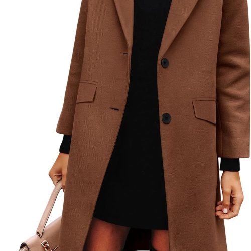 Women's Single-Breasted Notched Lapel Collar Loose Casual Long Jacket
