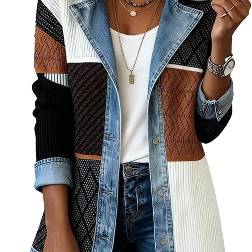 Women's Corduroy Patchwork Loose Denim Blazer Jacket