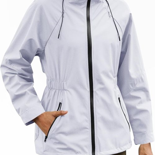 Women's Lightweight Waterproof Raincoat Hooded Windbreaker Trench Coat with Pockets