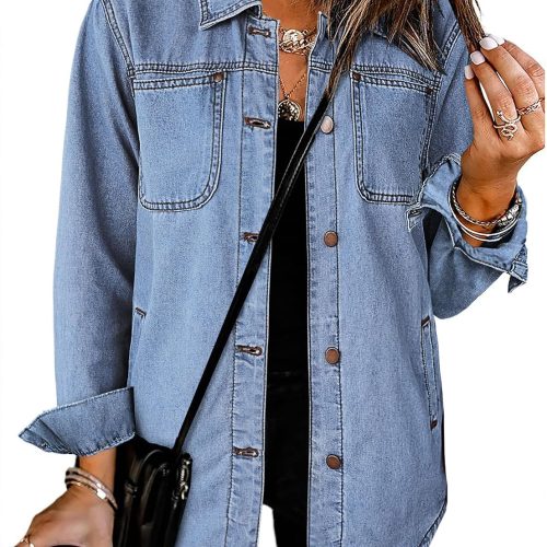 Women's Trendy Western Denim Shacket with Pocket